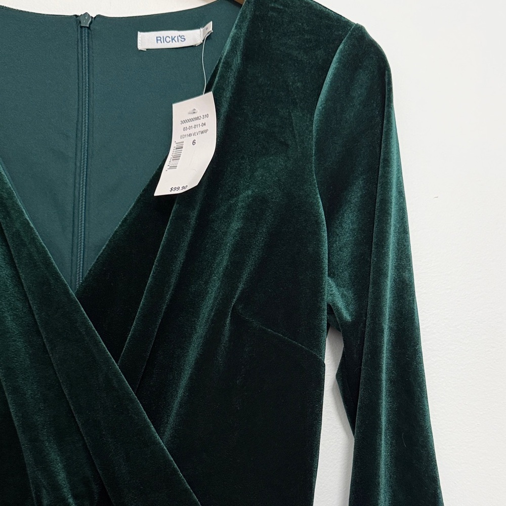 Ricki's Velvet Wrap Dress in Deep Green - Picture 5 of 10